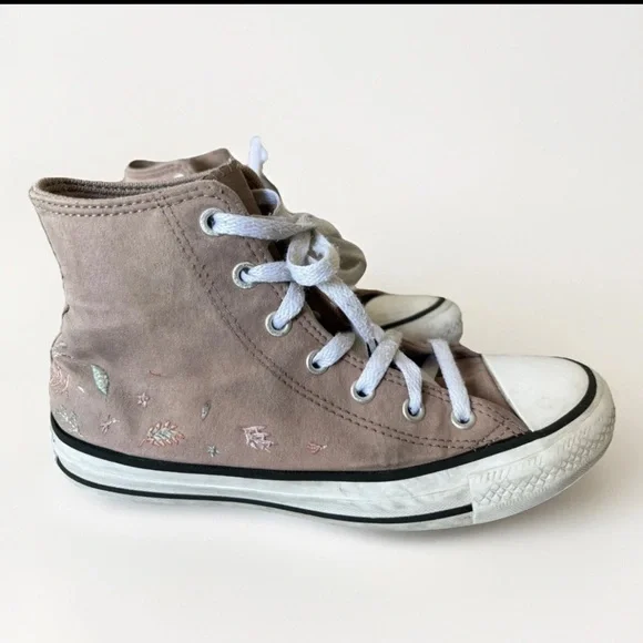 Converse Dusty Rose Faux Suede Embroidered Floral High Hi-Top - Picture 5 of 7